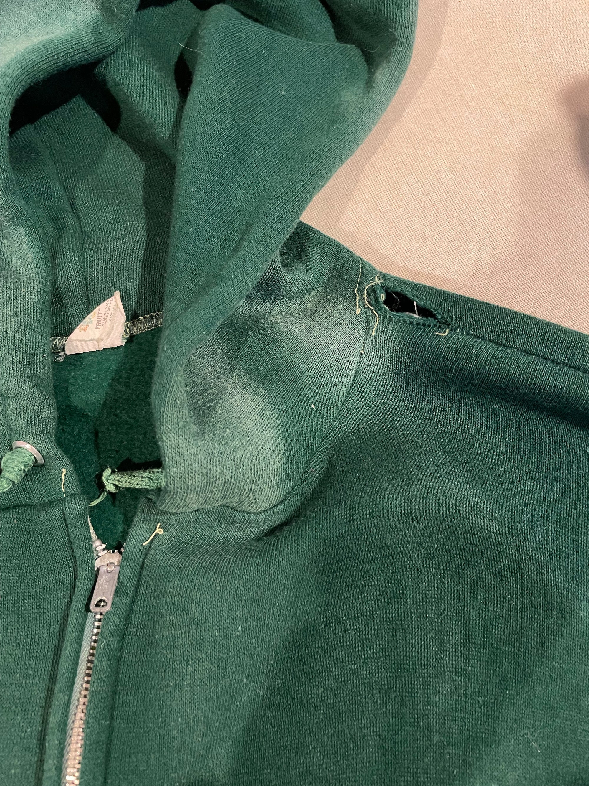 1970s Sun Faded Green Zip Up Hoodie