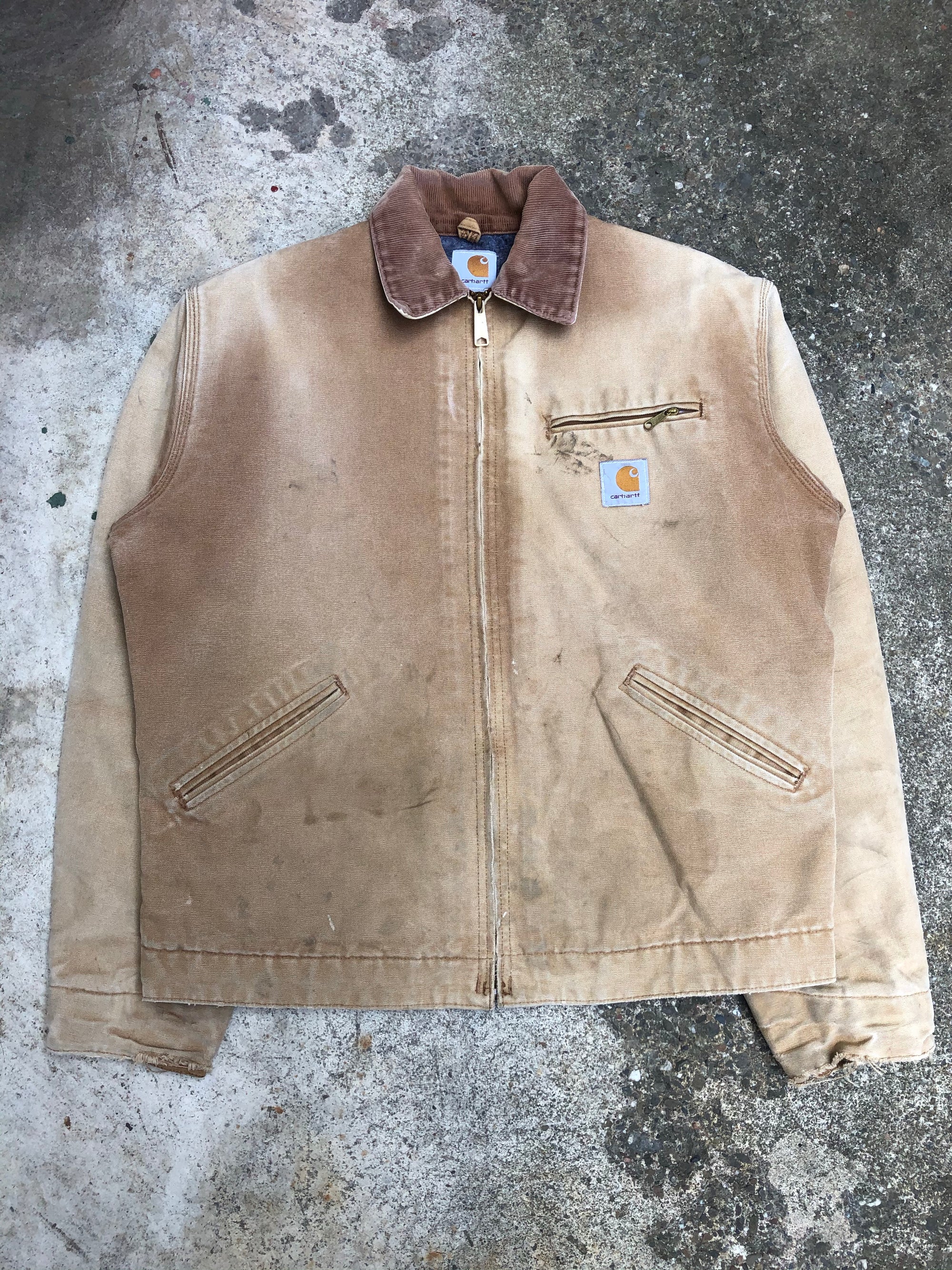 1990s Carhartt Sun Faded Tan Lined Work Jacket