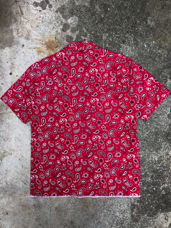 1970s Red Paisley Snap Button Shirt