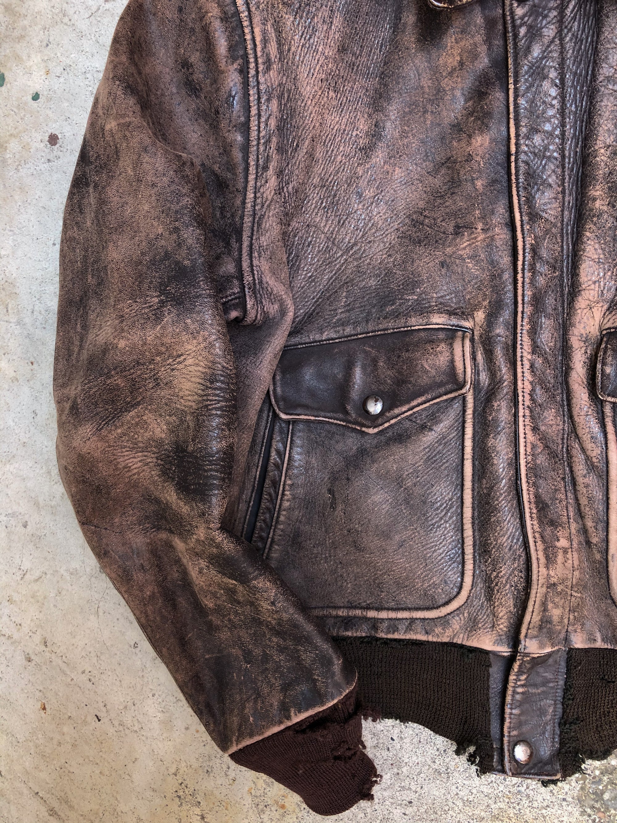 1950s Penney Distressed Faded Chocolate Brown Leather Jacket (M)