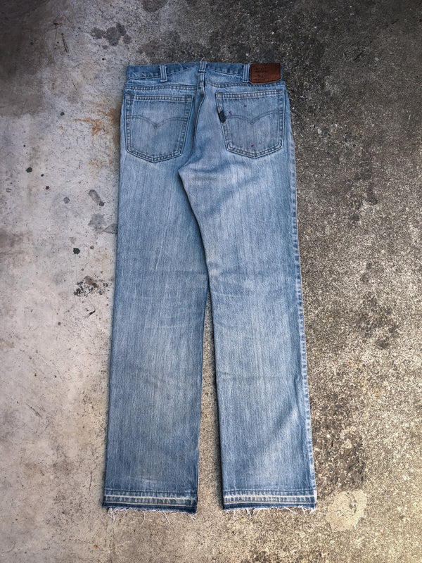 1970s Levis Skosh Faded Striped Blue Denim Released Hem (31X31)