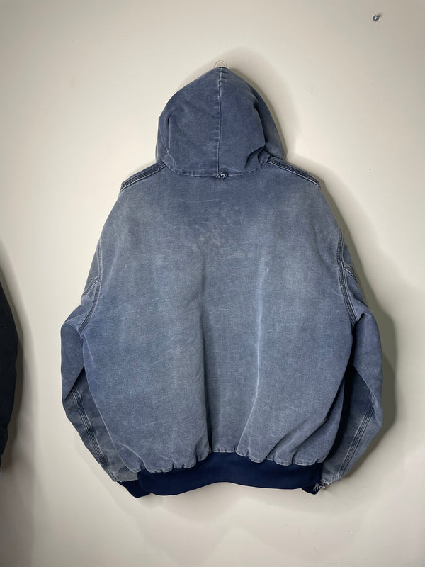 1990s Carhartt Sun Faded Blue Hooded Work Jacket (XXL)