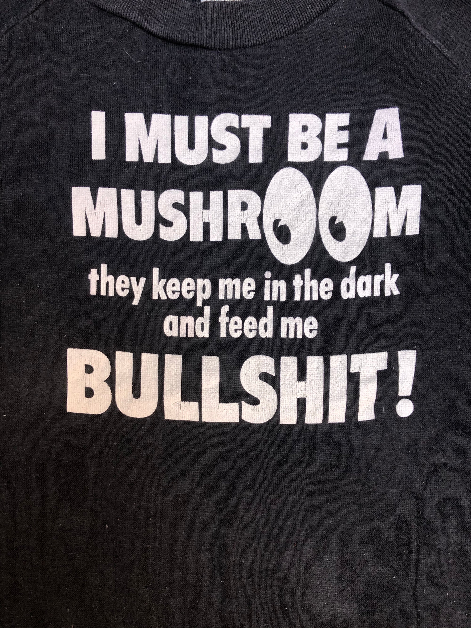 1980s Faded Black “I Must Be A Mushroom” Raglan Sweatshirt