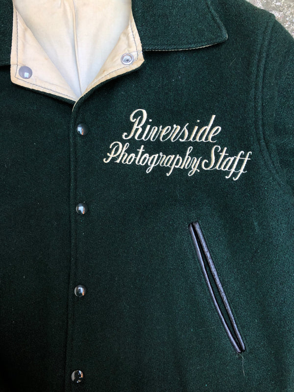 1970s Forest Green “Riverside Photography Staff” Varsity Jacket