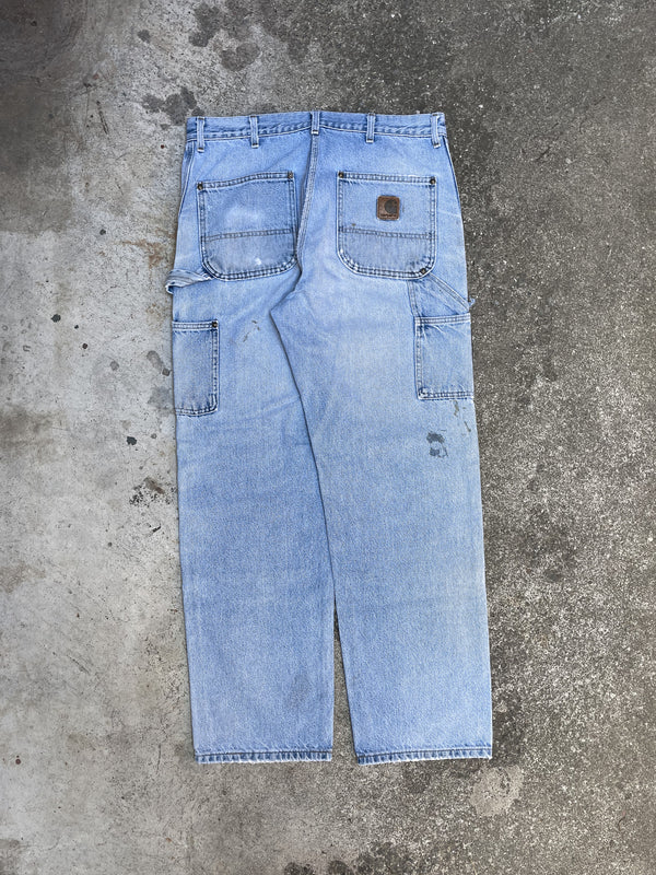 Carhartt B73 Blue Denim Double Front Knee Work Pants (34X31)