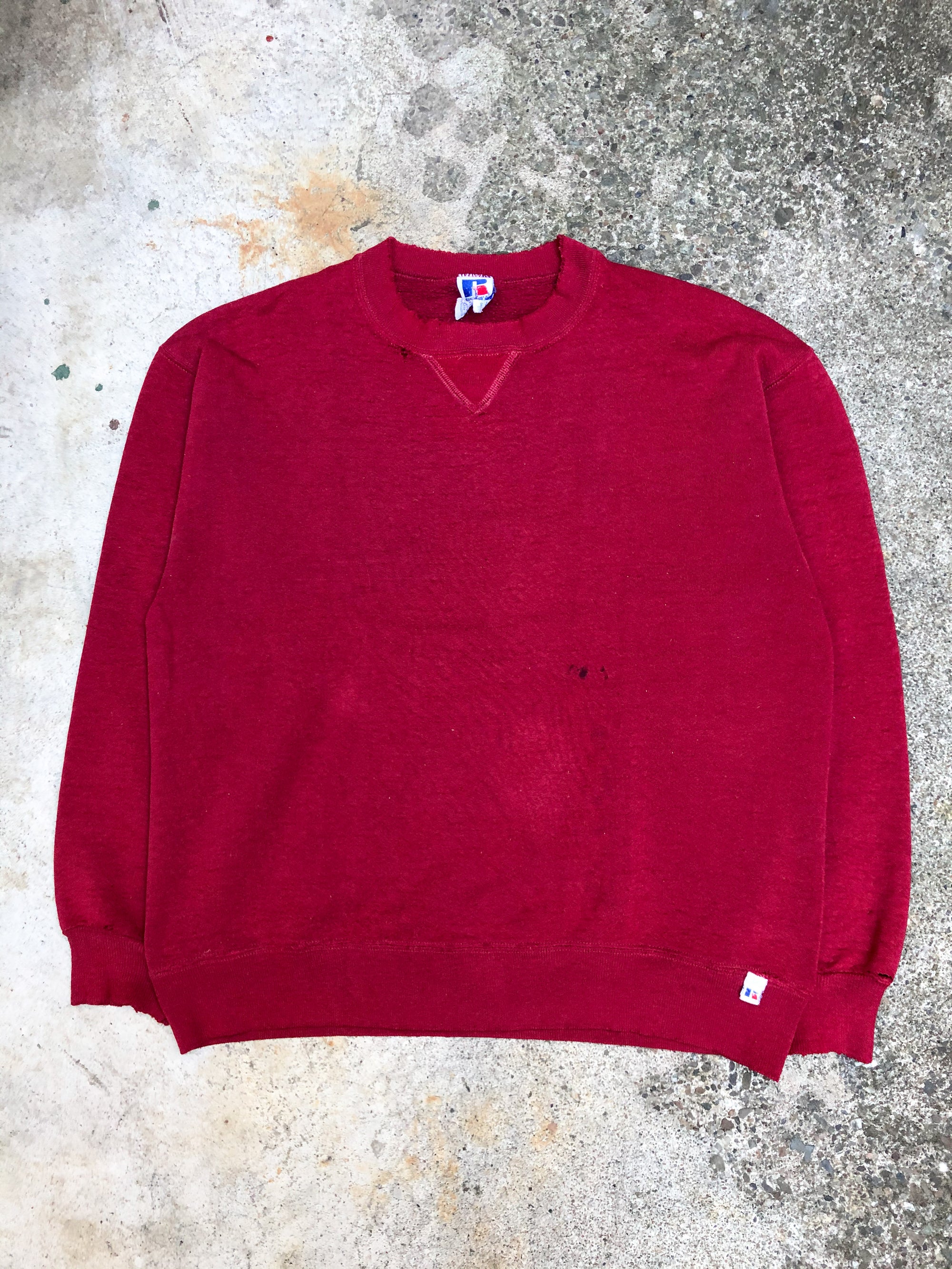 1990s Russell Cherry Red Worn In Blank Sweatshirt