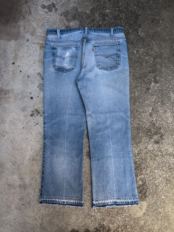 1980s Orange Tab Levis Distressed Blue 517 Released Hem Talon Zip (36X27)