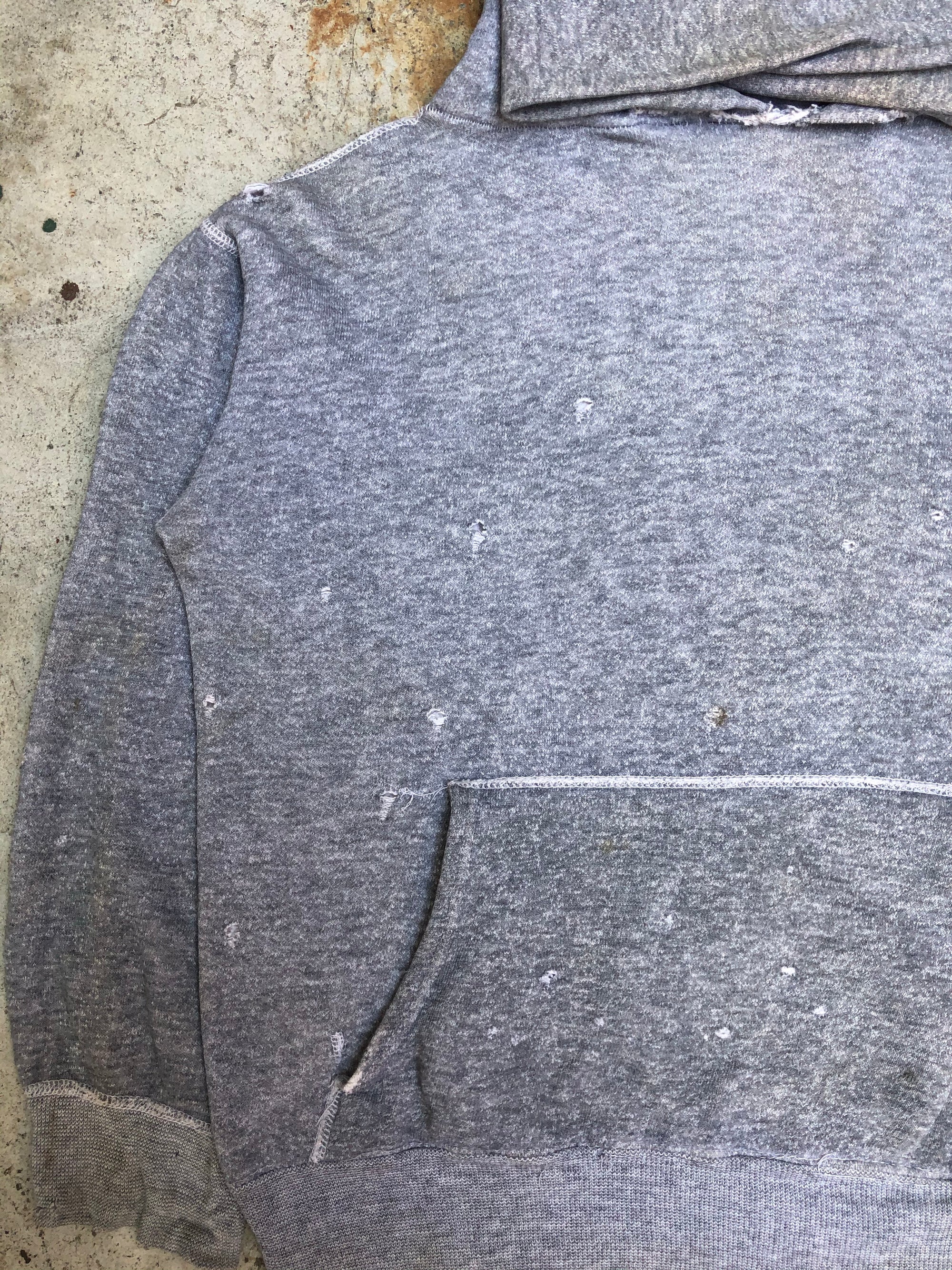 1950s/1960s Heather Grey Thrashed Repaired Blank Hoodie