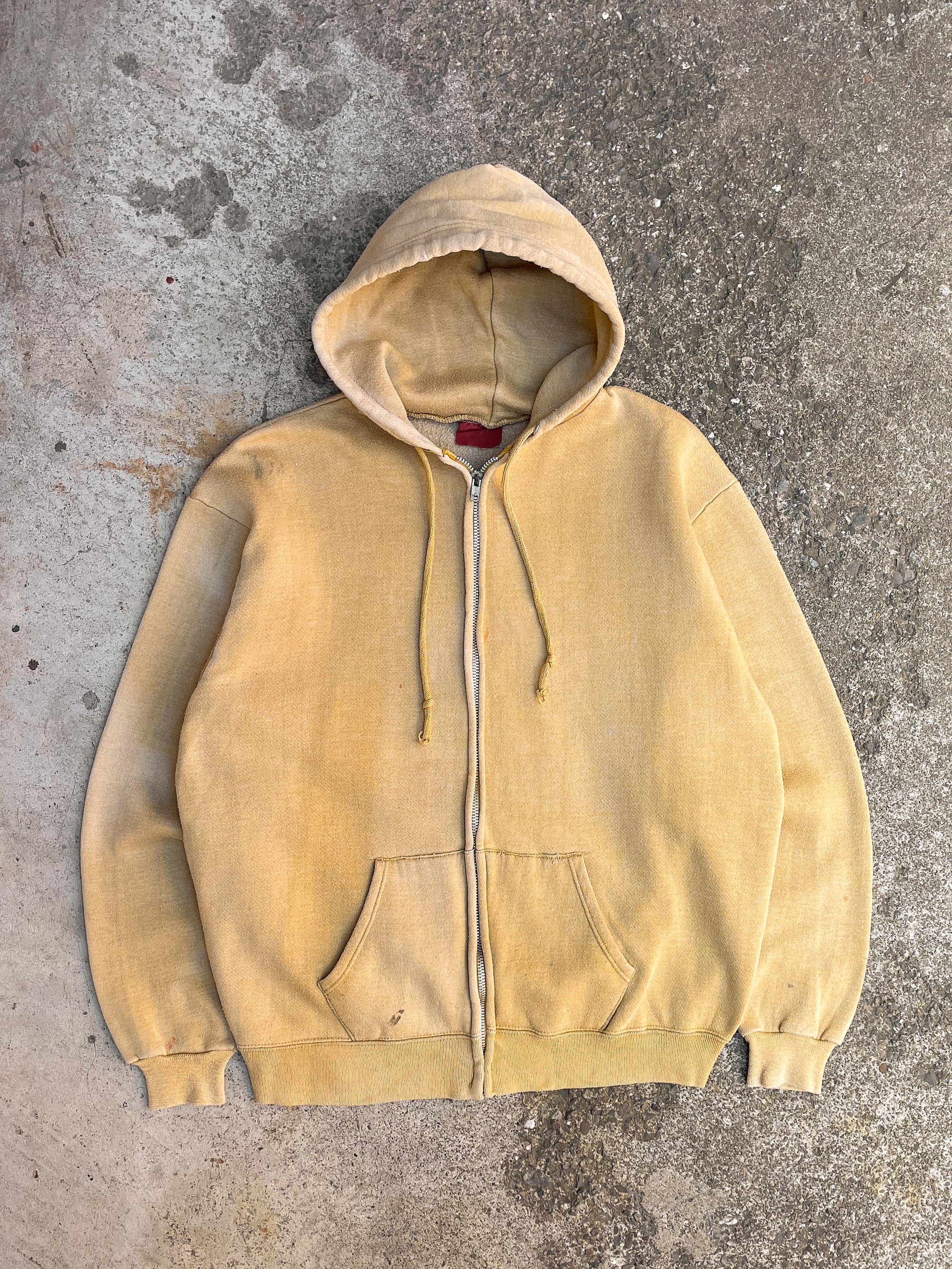 1970s Faded Pale Yellow Zip Up Hoodie