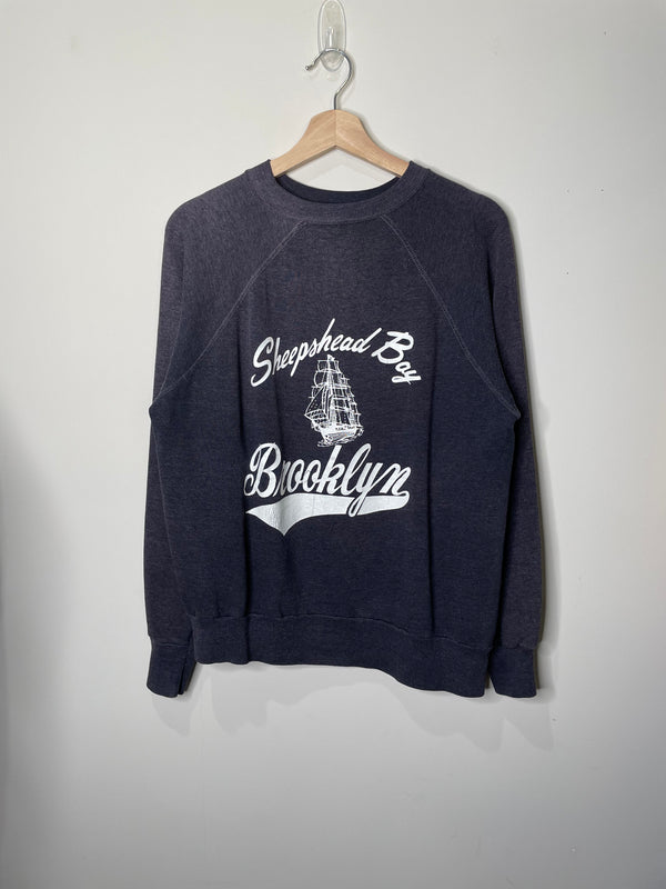 1970s/80s Faded Black “Brooklyn” Raglan Sweatshirt (M)