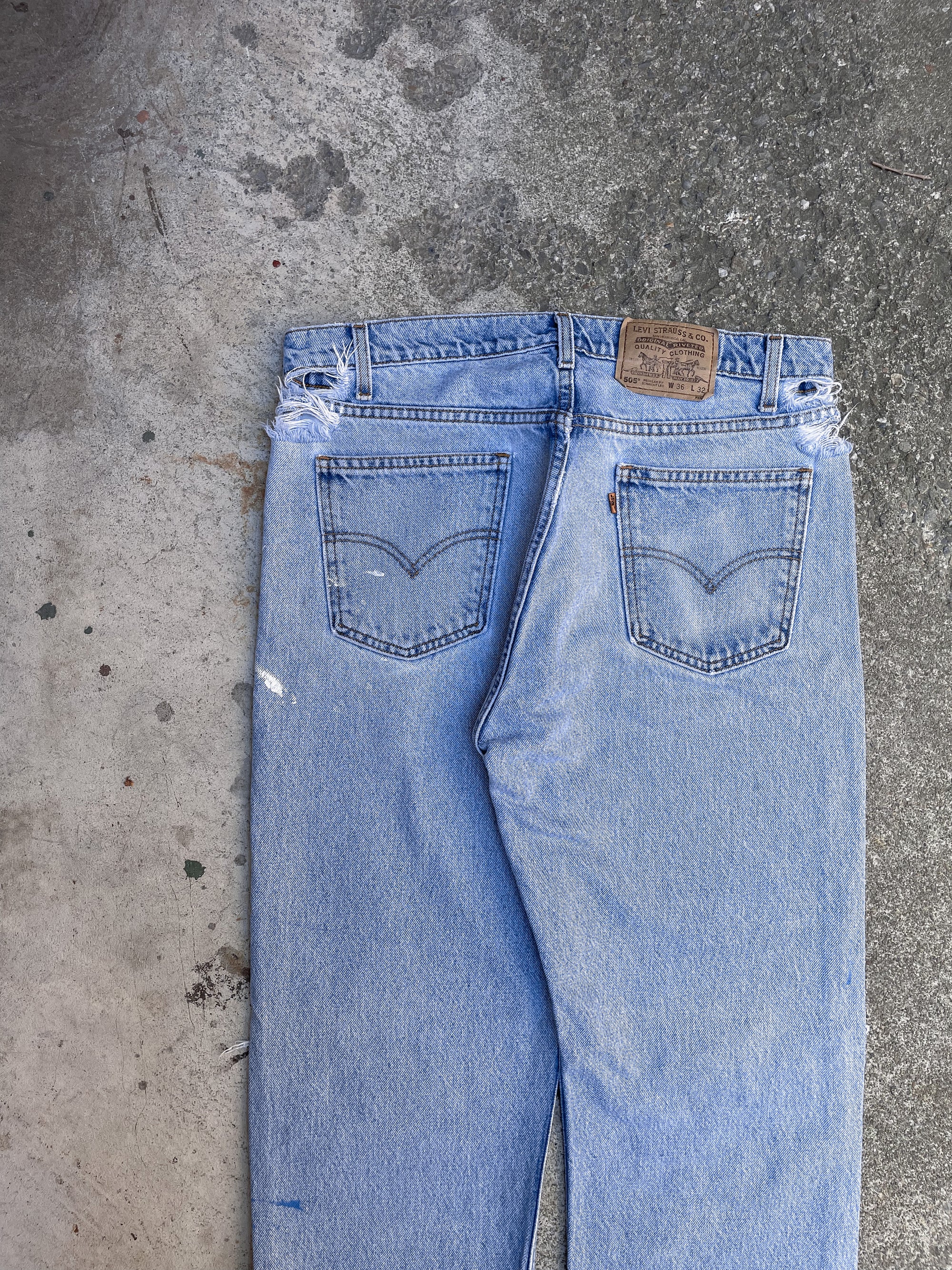 1990s Orange Tab Levi’s Distressed Painted Blue 505 (35X31)