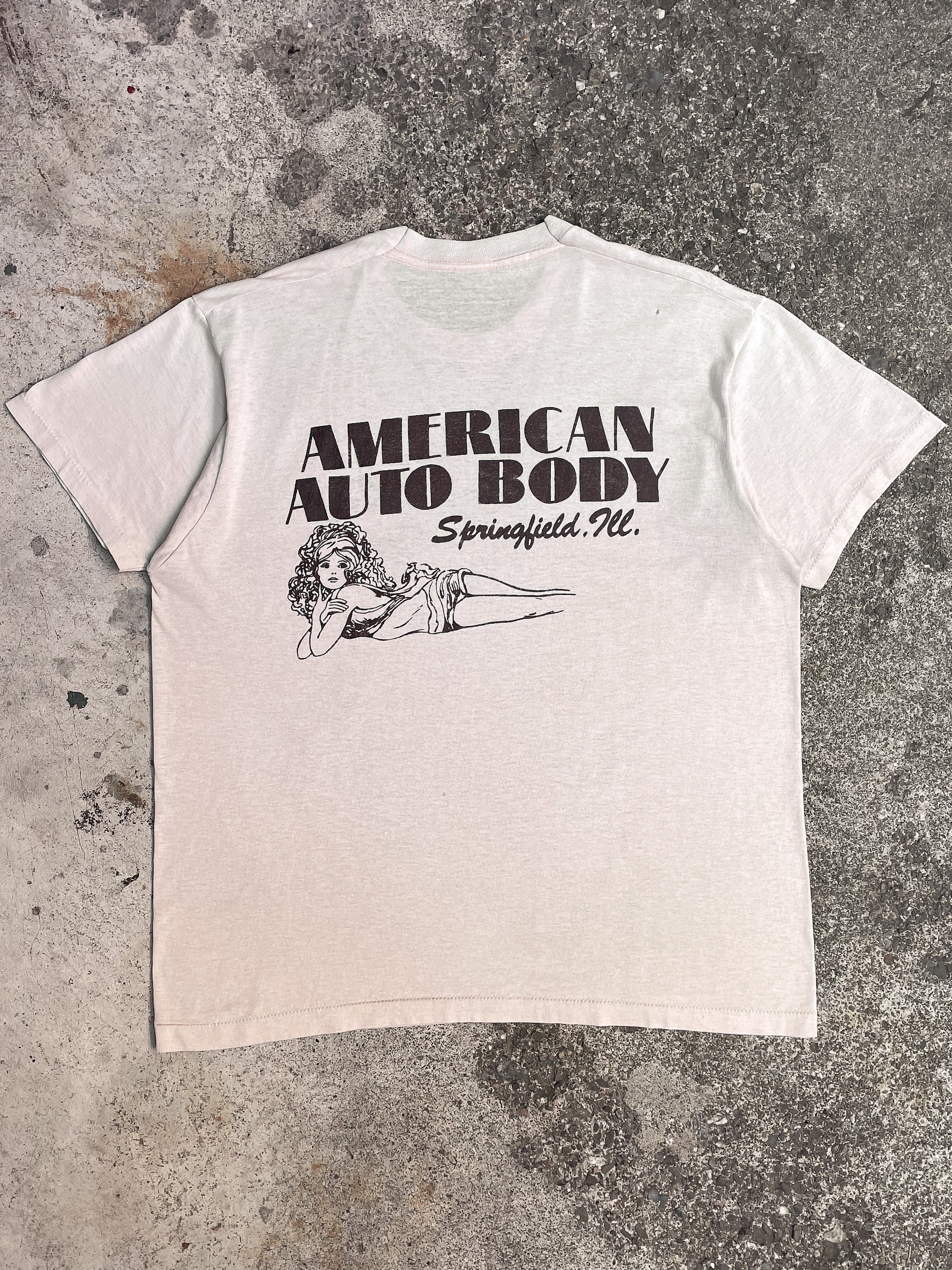 1980s “American Auto Body” Cream Single Stitched Tee