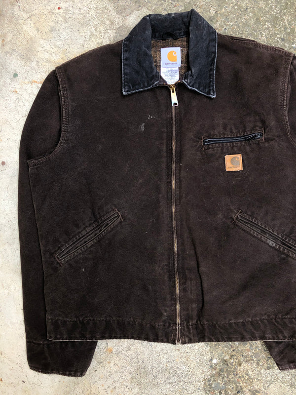 1990s Carhartt Faded Dark Brown Lined Work Jacket