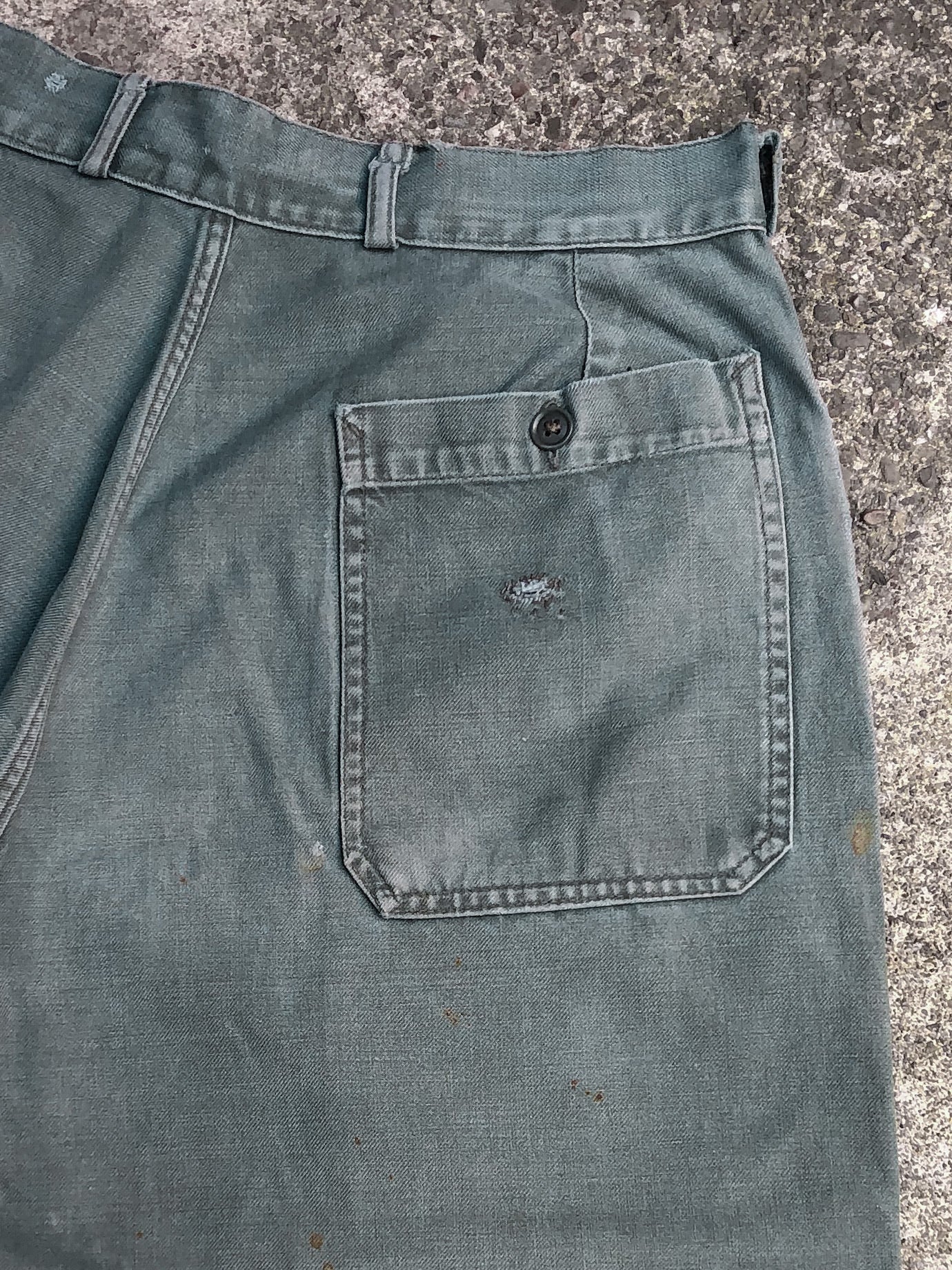 1950s Algerian War Era Repaired Faded Green French Work Pants (30X26)