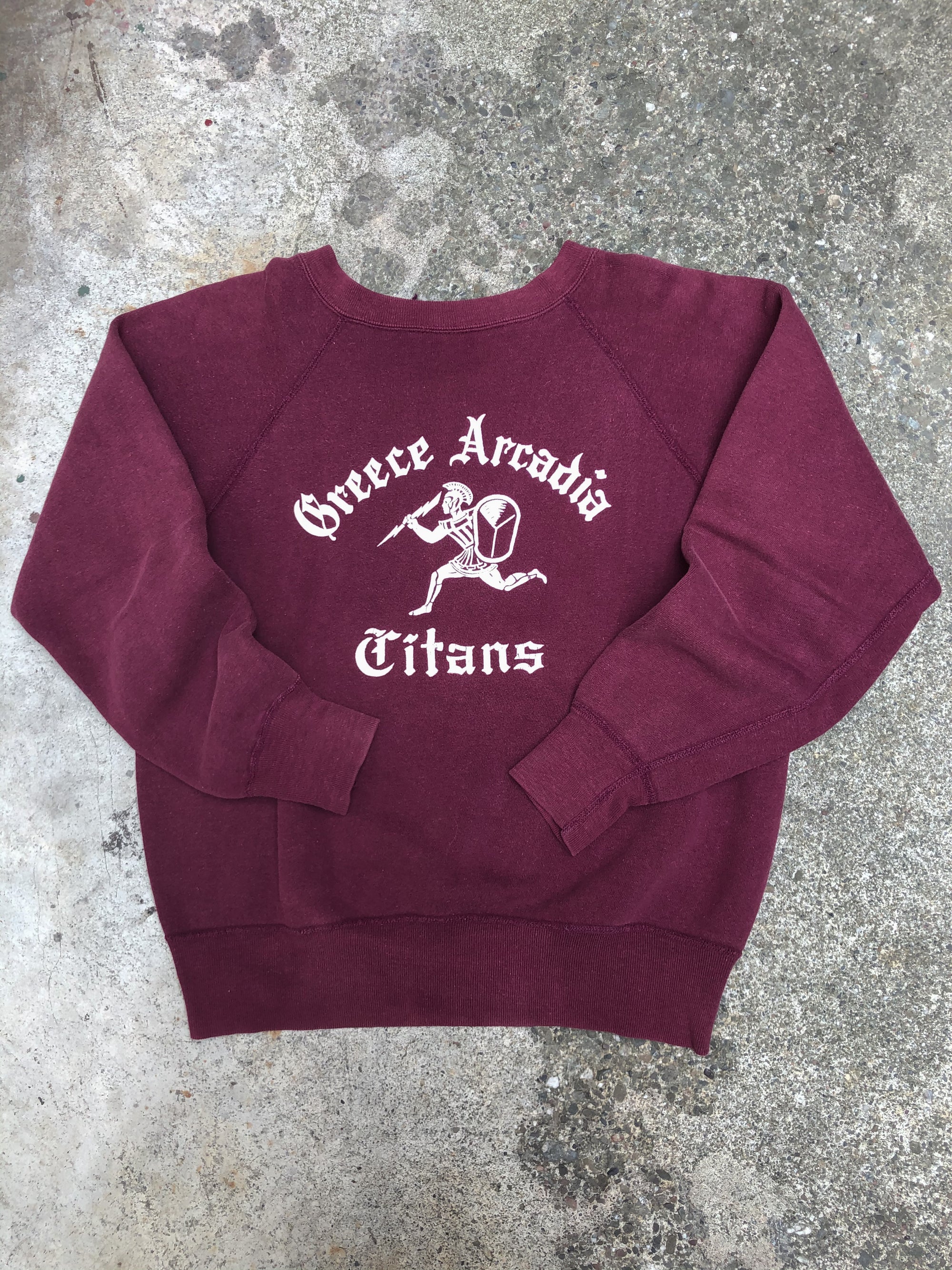 1970s Faded Maroon “Greece Arcadia Titans” Raglan Sweatshirt