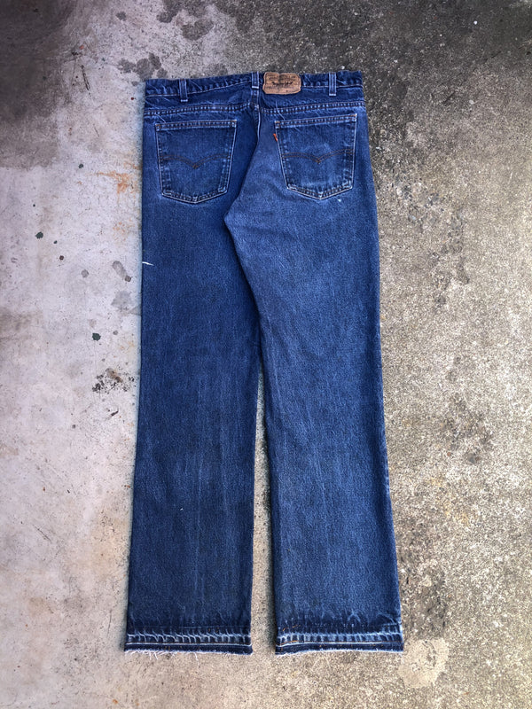 1990s Orange Tab Levis Painted Blue 517 Released Hem (35X32)