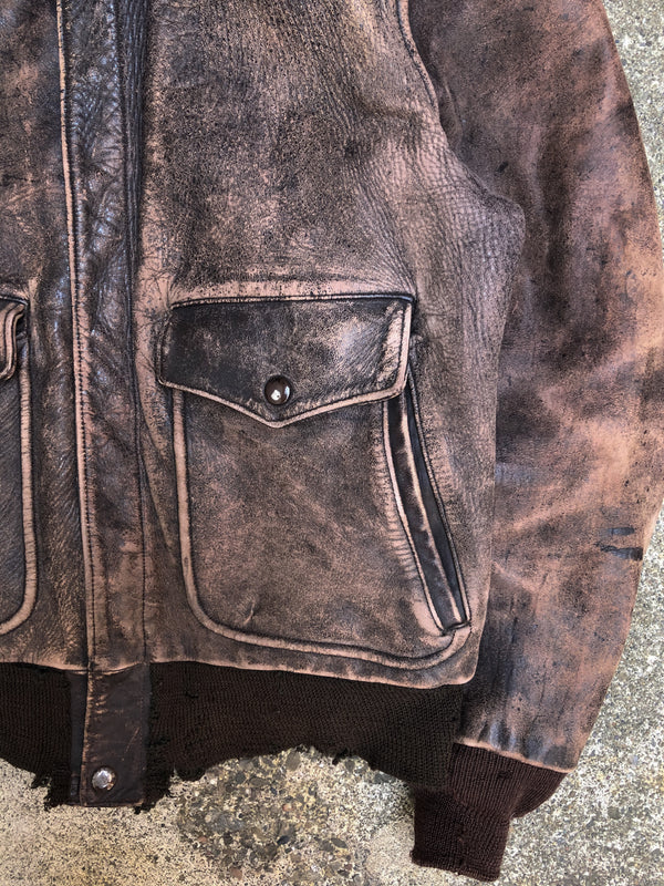 1950s Penney Distressed Faded Chocolate Brown Leather Jacket (M)