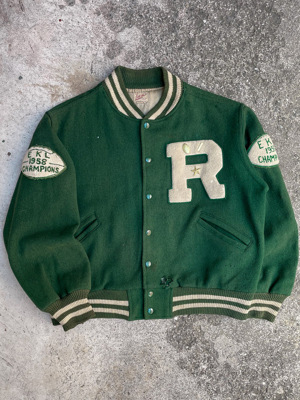 1950s “Rosedale Club” Faded Green Wool Varsity Jacket