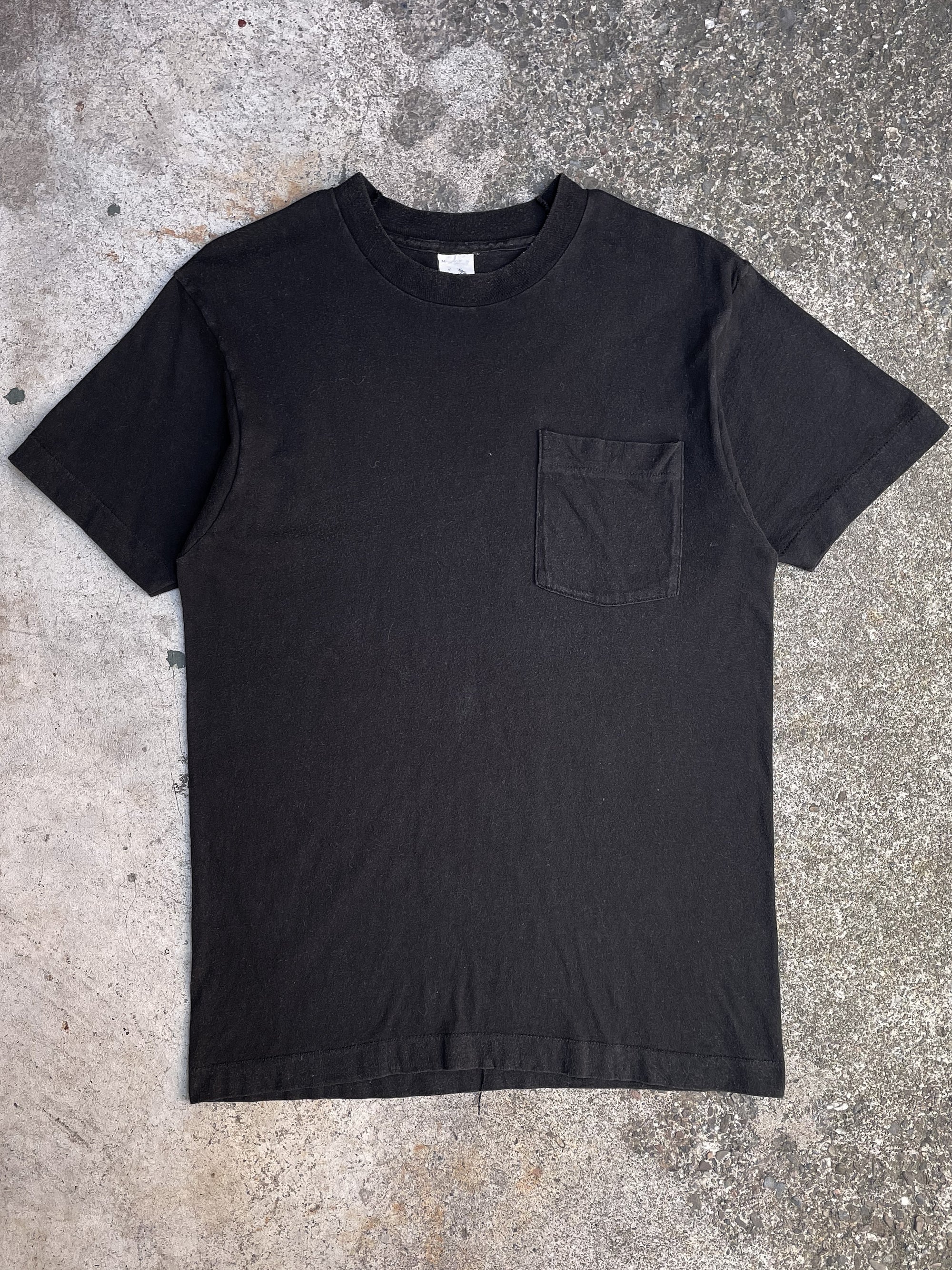 1980s Faded Black Single Stitched Selvedge Pocket Tee