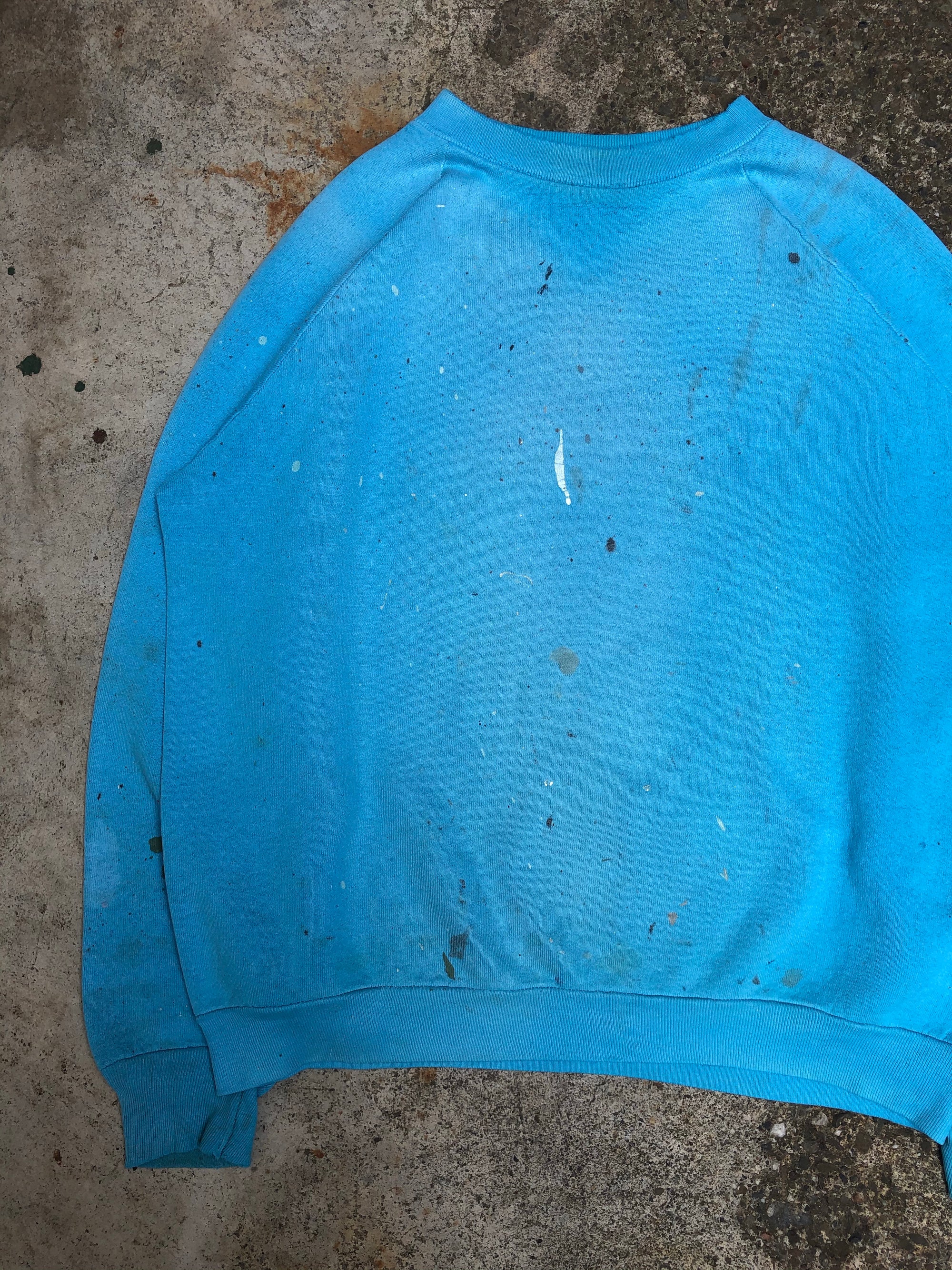 1990s Sun Faded Blue Blank Paint Raglan Sweatshirt