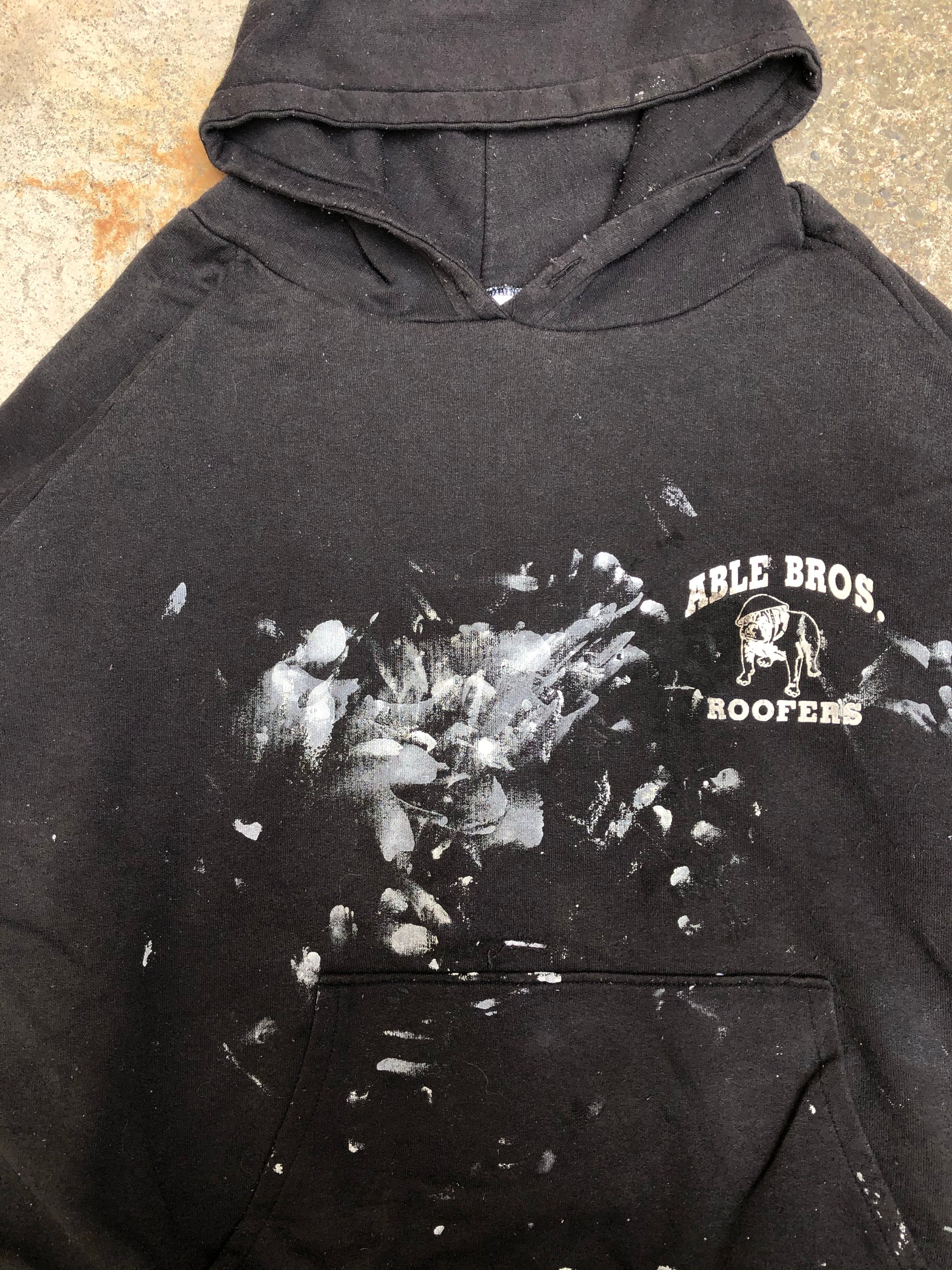 1990s Painted Black “Able Bros Roofers” Thermal Raglan Hoodie