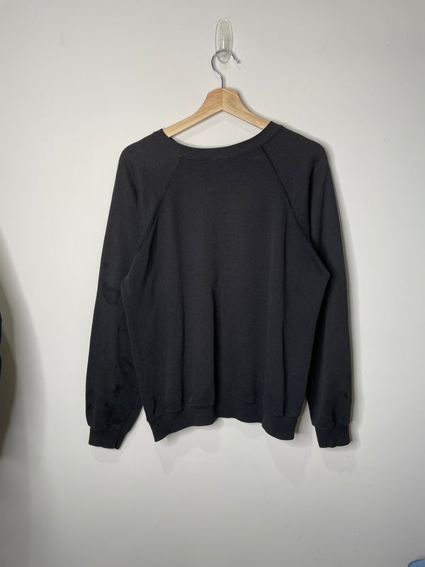 1990s Faded Black Raglan Sweatshirt (M)