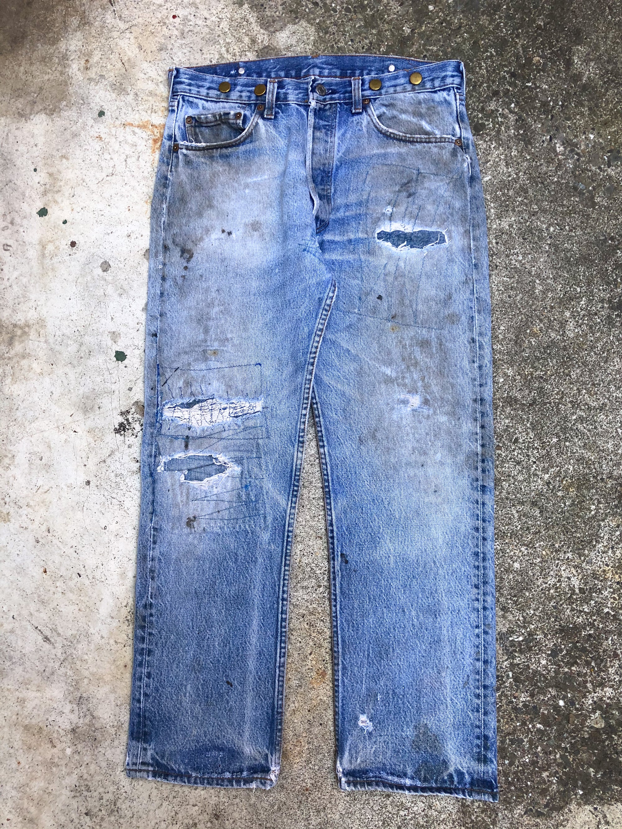 1980s Levis Repaired Worn In Blue 501 (31X27)