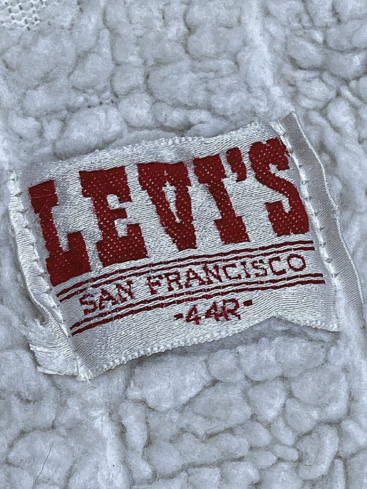 1980s Levi’s Distressed Faded Blue Sherpa Denim Jacket