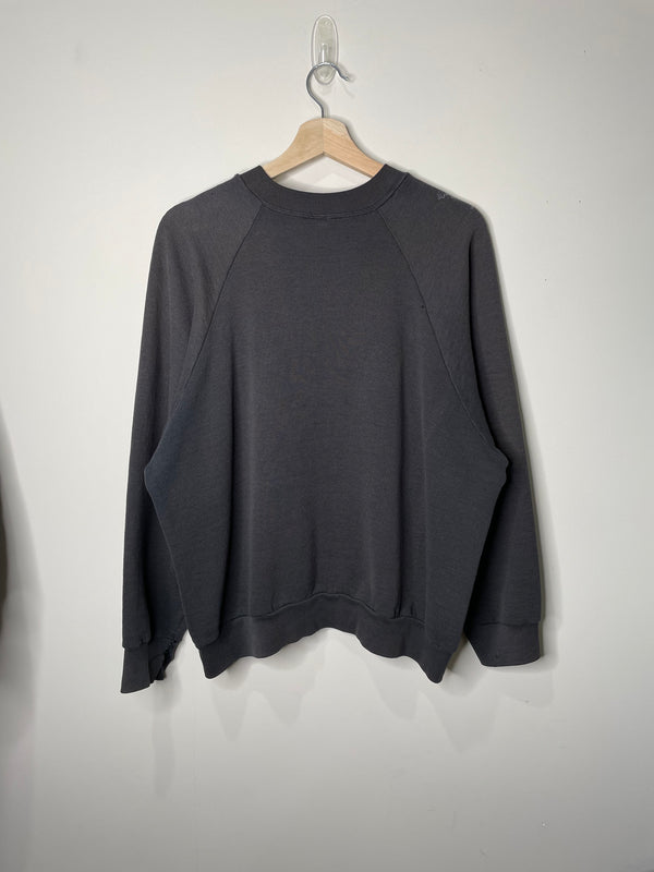 1990s Thrashed Painted Black Boxy Raglan Sweatshirt (M)