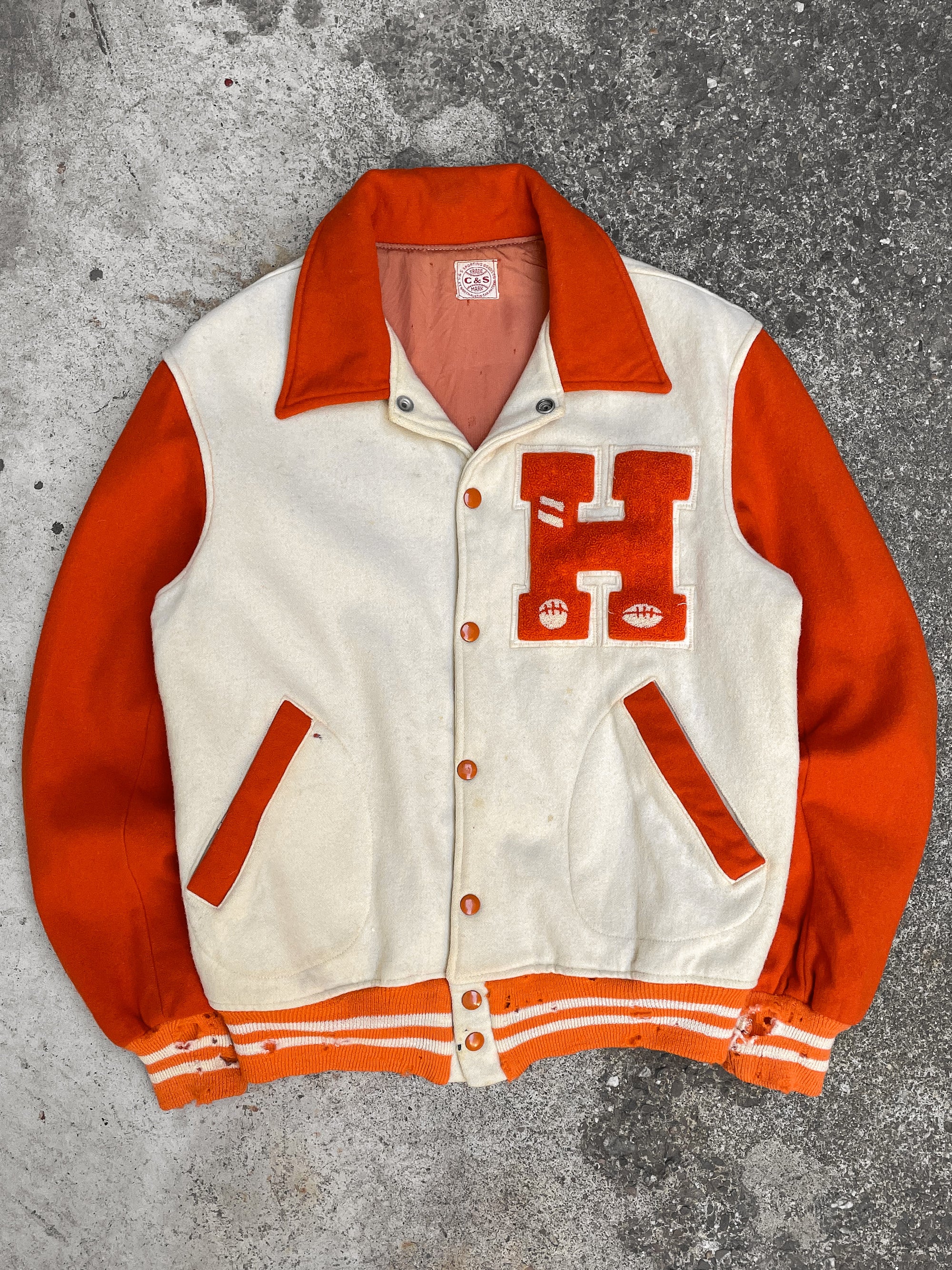 1960s Orange Cream Wool Varsity Jacket (S)