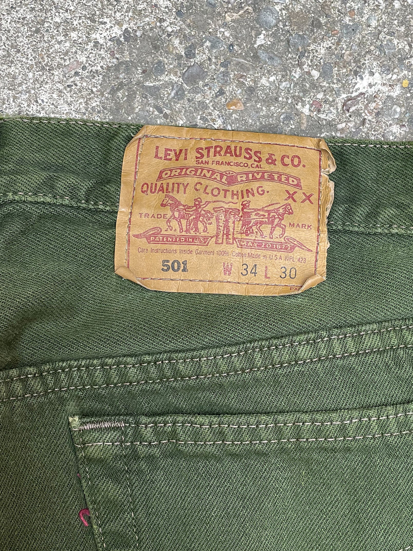 1990s Levi’s Faded Green 501 Released Hem (32X30)