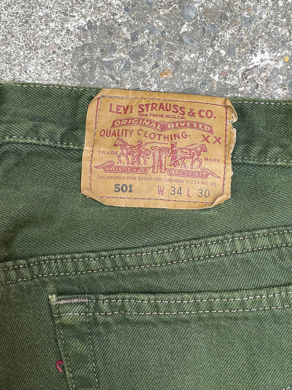 1990s Levi’s Faded Green 501 Released Hem (32X30)