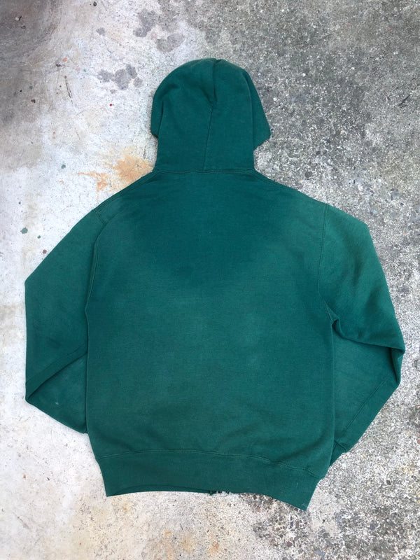 1990s Russell Faded Green Blank Zip Up Hoodie