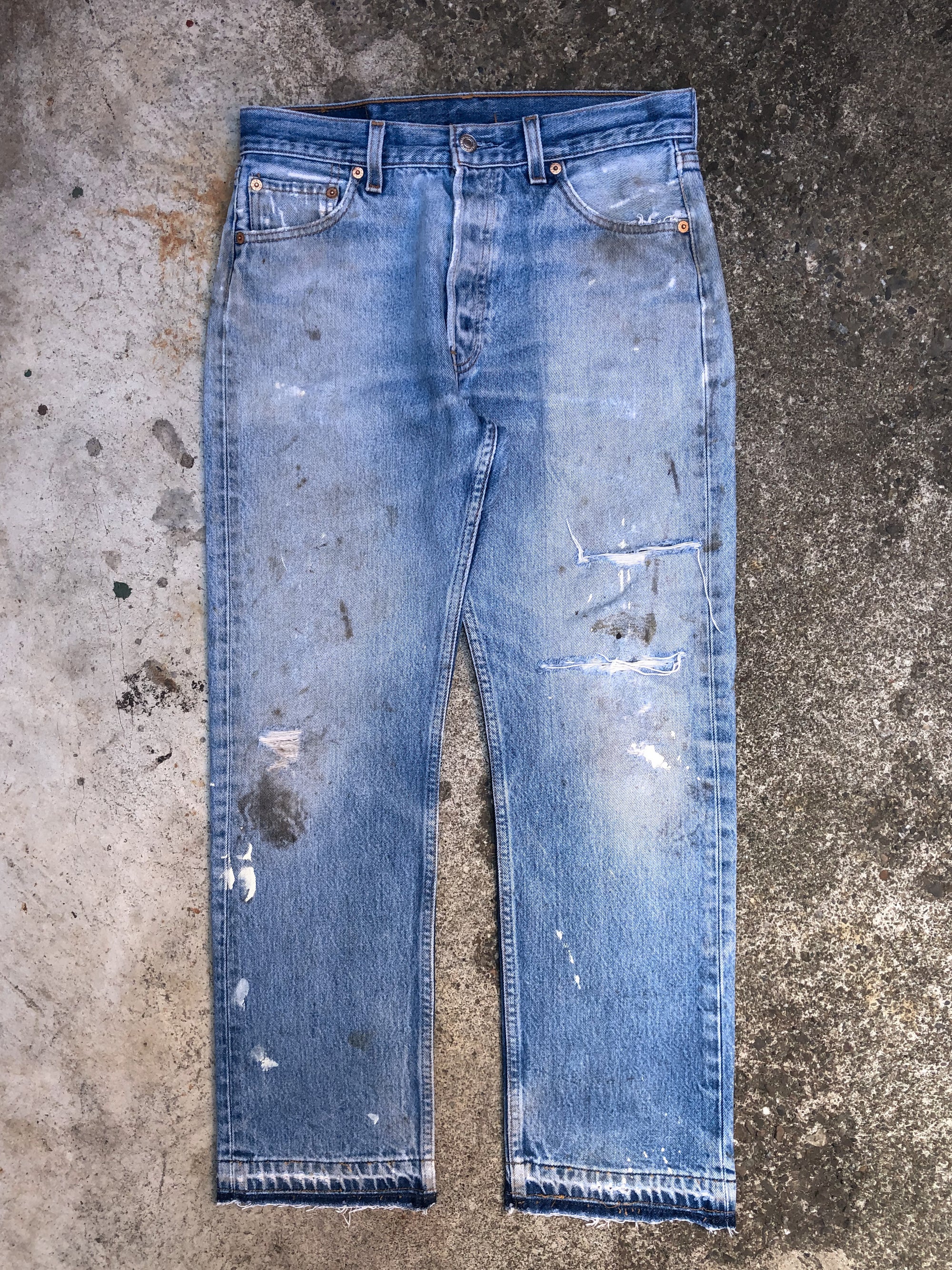 1990s Levis Painted Blue 501XX Released Hem (30X27)