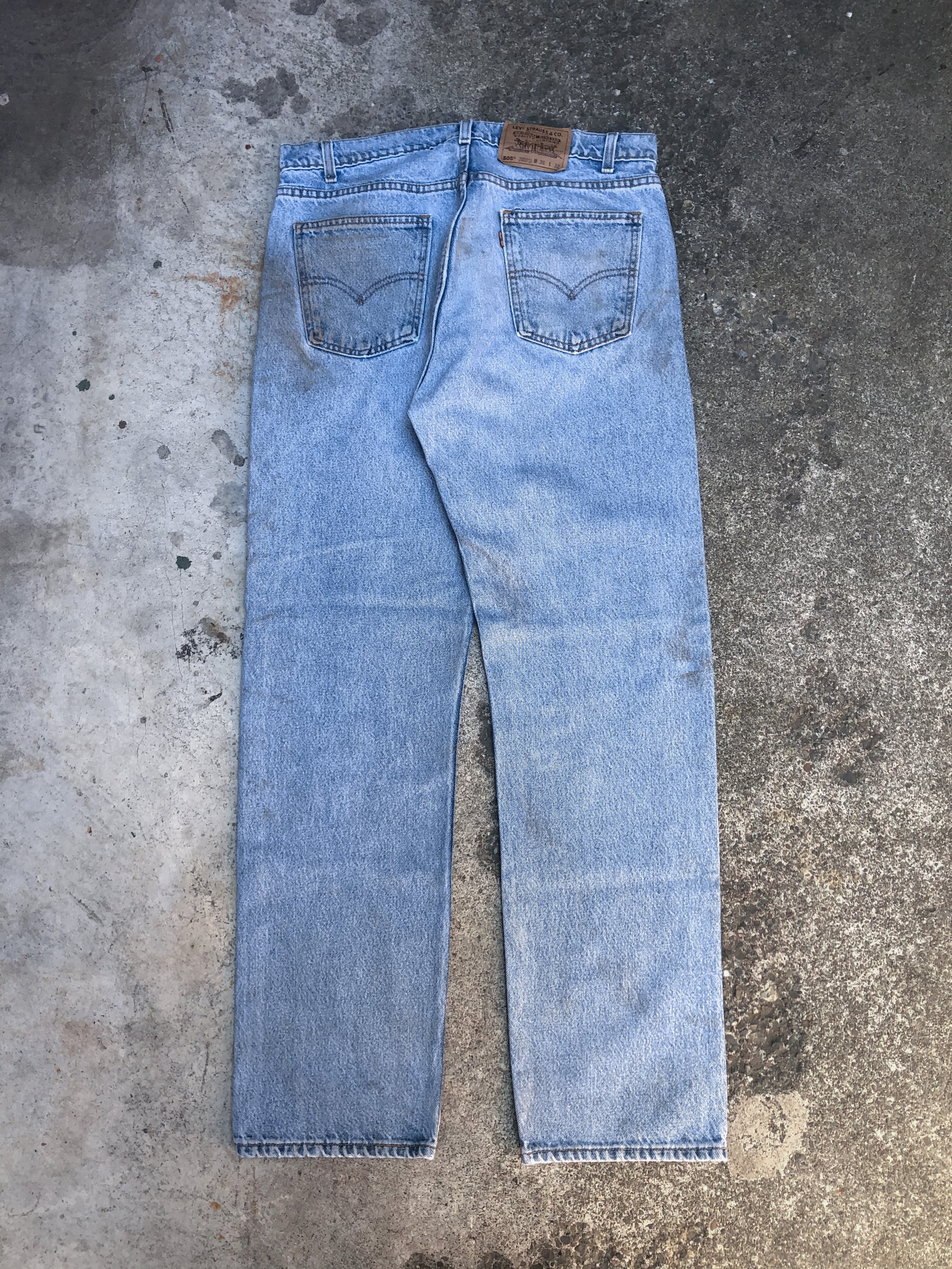 1990s Orange Tab Levis Repaired Dirty Blue 505 (34X31)