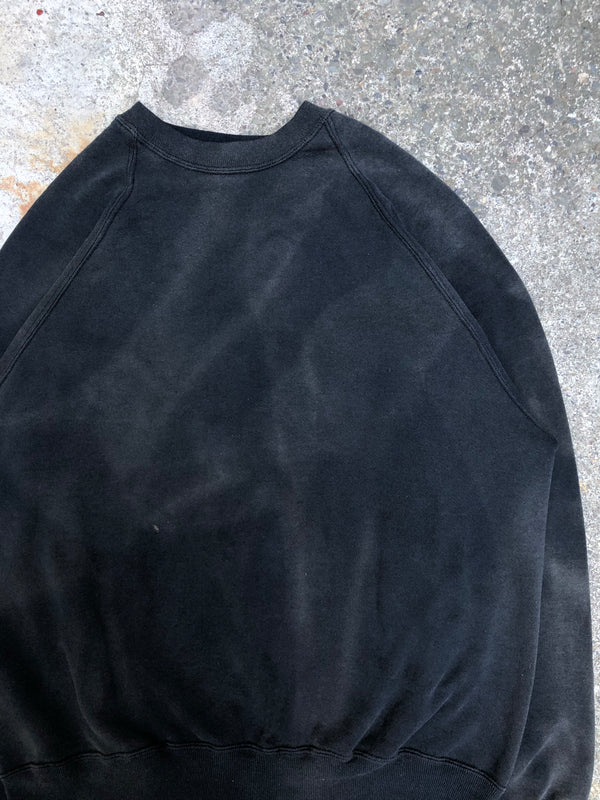 1980s Sun Faded Black Blank Raglan Sweatshirt