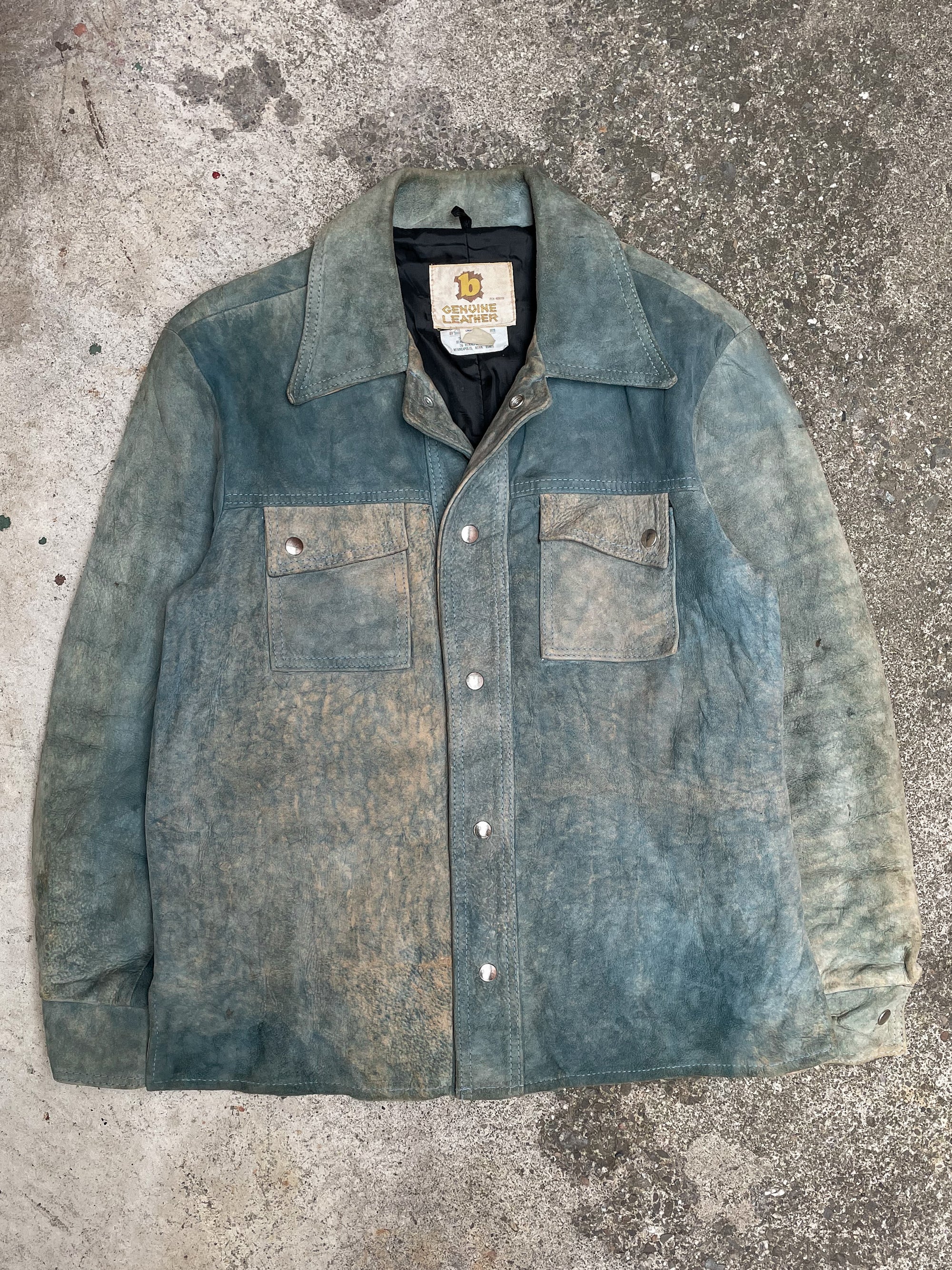 1970s Faded Teal Suede Leather Jacket