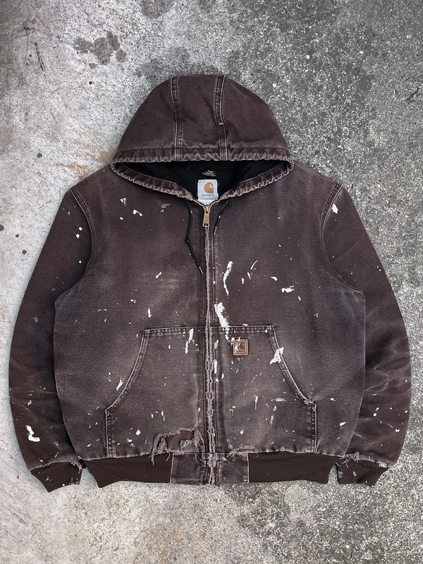 Carhartt Painted Faded Dark Brown Hooded Work Jacket (L)