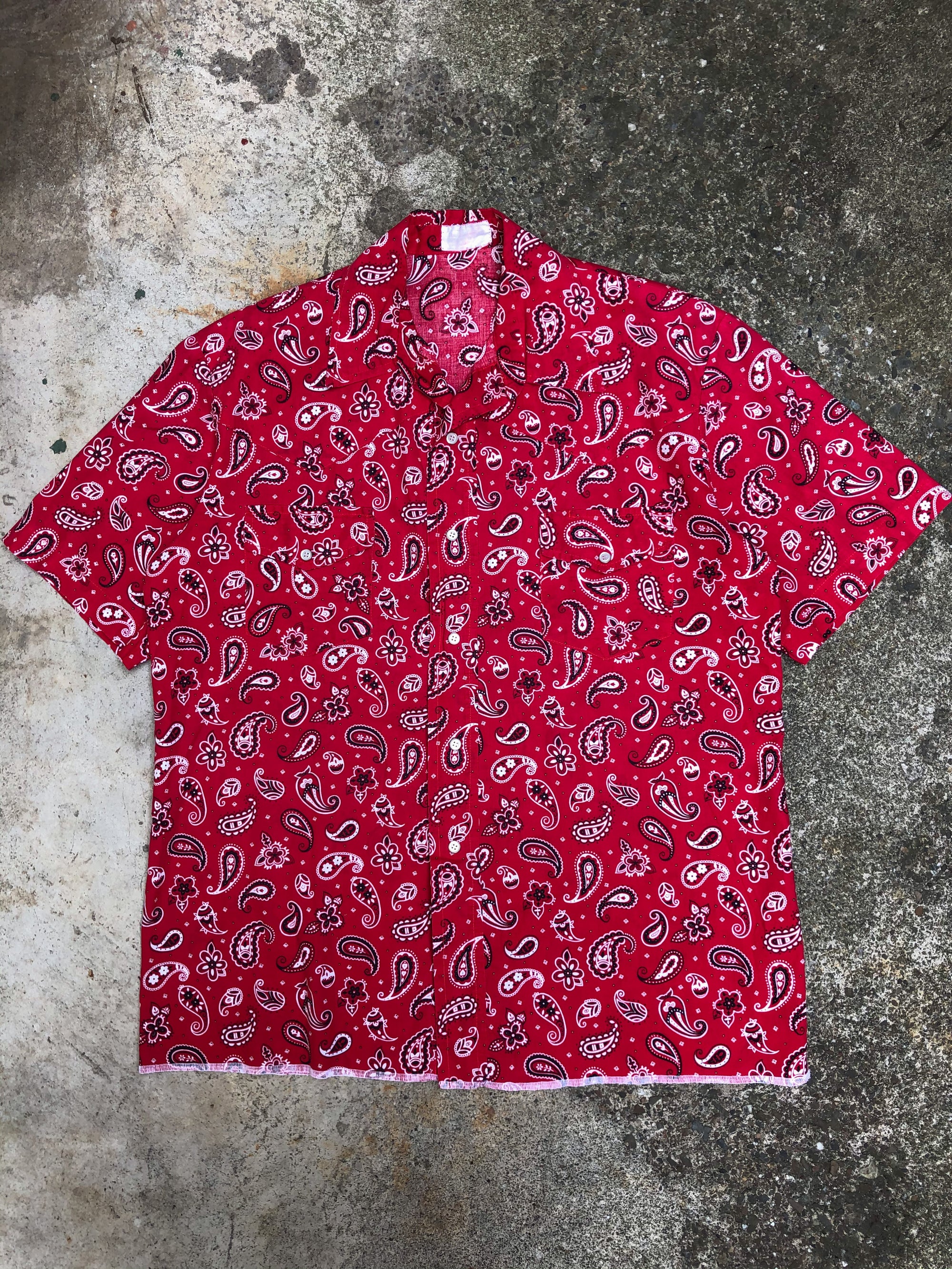 1970s Red Paisley Snap Button Shirt