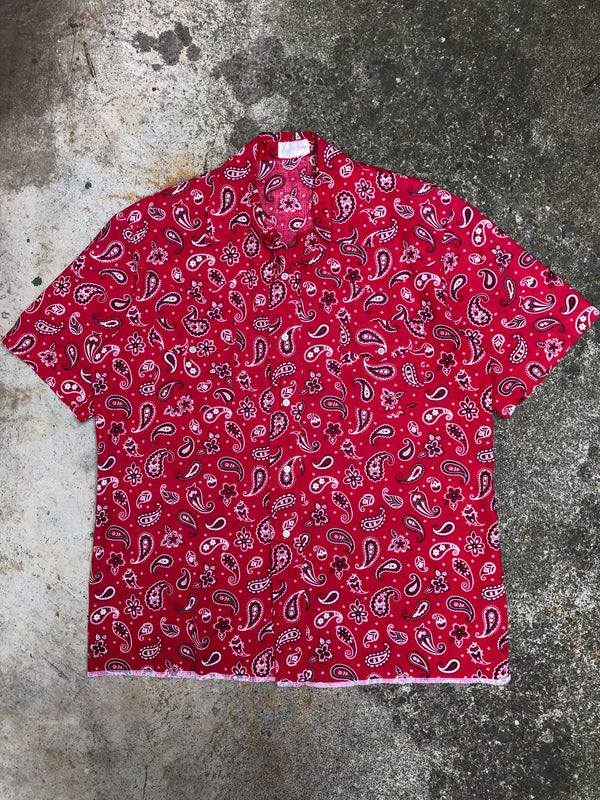 1970s Red Paisley Snap Button Shirt