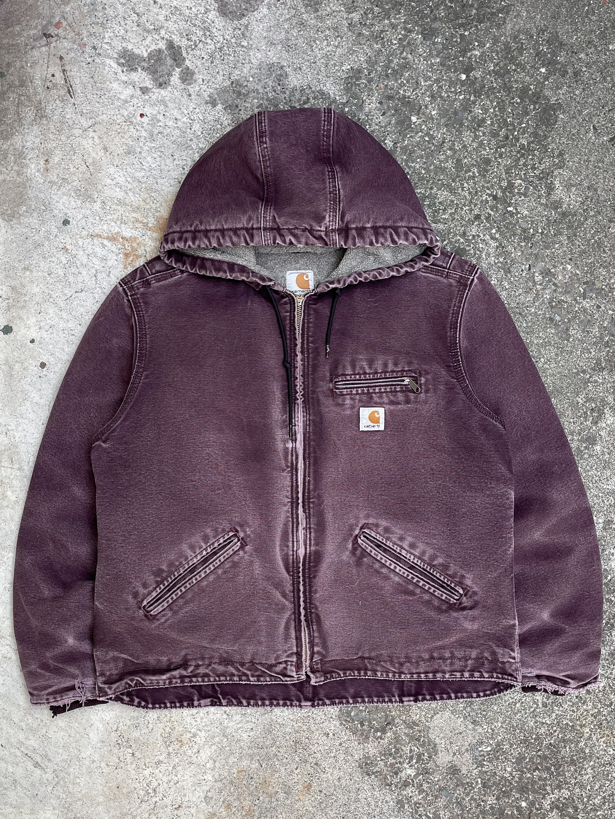 Carhartt Faded Dark Wine Hooded Lined Work Jacket