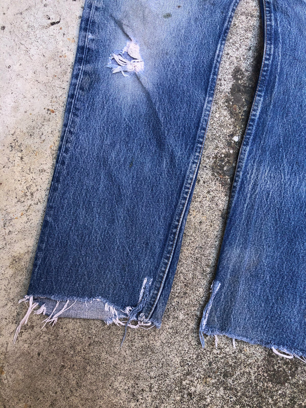 1990s Levis Worn In Blue 501XX Raw Hem (32X28)