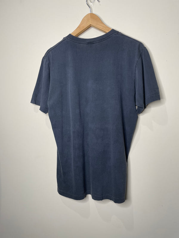 1970s Faded Charcoal Blue Single Stitched Pocket Tee (M)