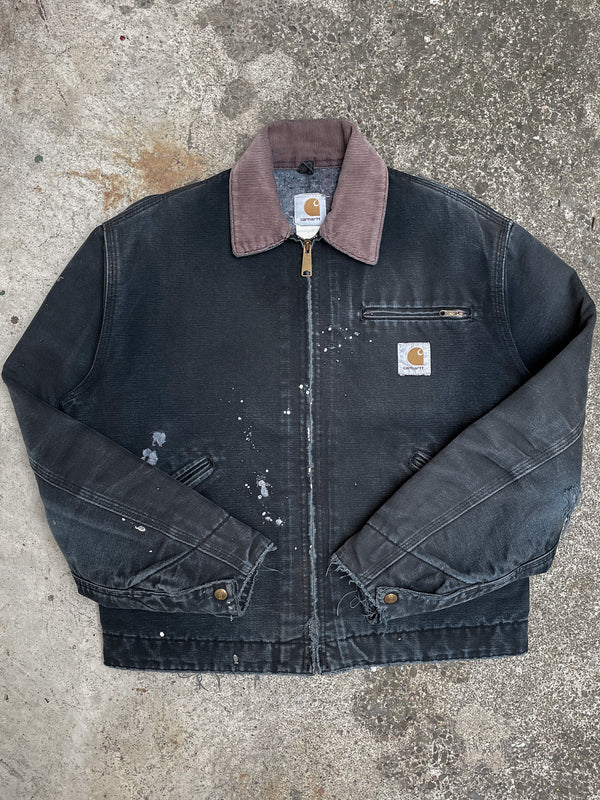 1990s Carhartt Painted Faded Black Lined Work Jacket