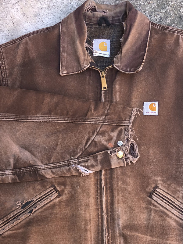 1990s Carhartt Sun Faded Dark Brown Lined Work Jacket (L)