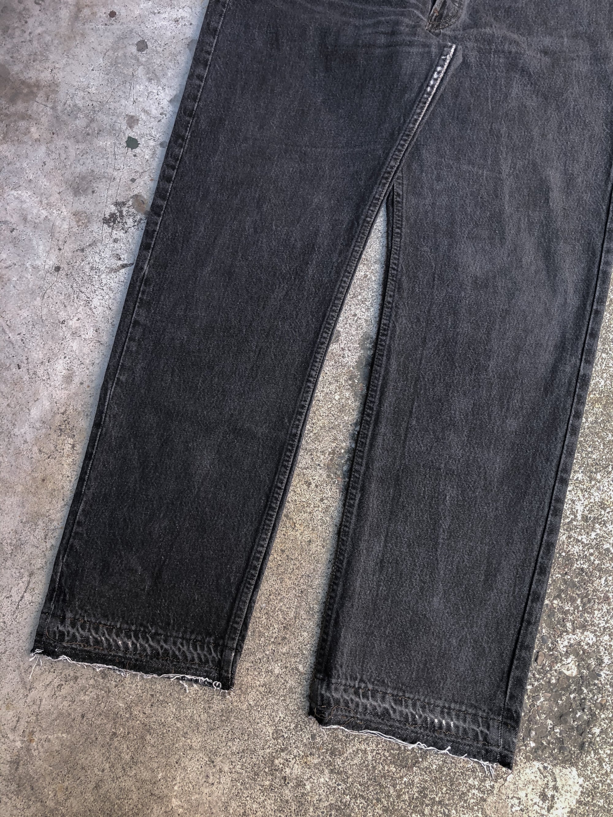 1990s Levis Repaired Dark Graphite 501 Released Hem (36X30)