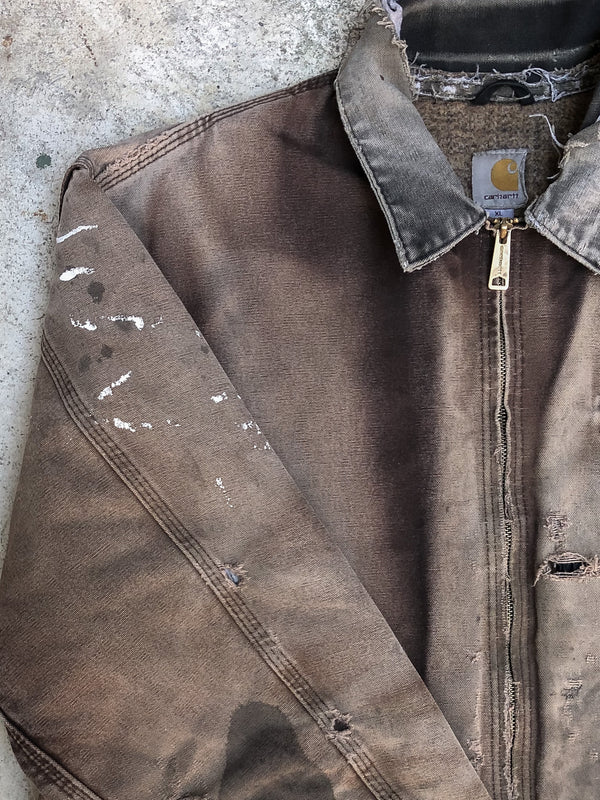 Vintage Carhartt Sun Faded Dark Brown Thrashed Lined Work Jacket (XL)