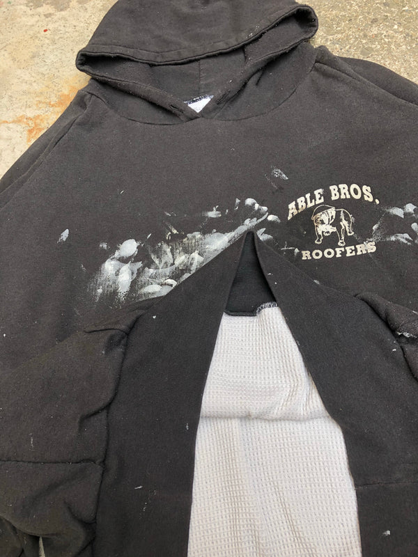 1990s Painted Black “Able Bros Roofers” Thermal Raglan Hoodie