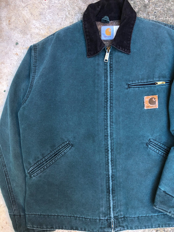 1990s Carhartt Faded Hunter Green Lined Work Jacket (M)