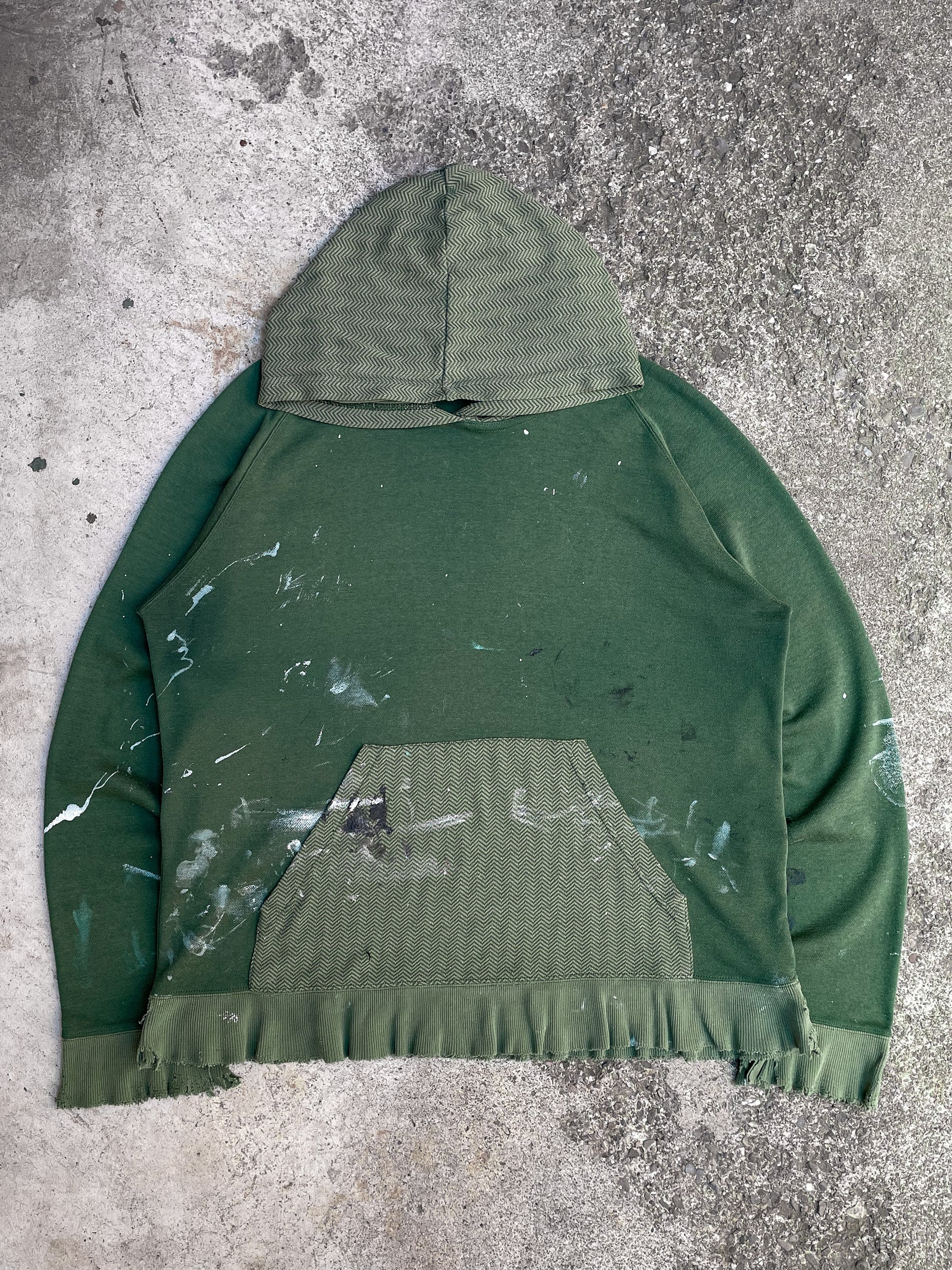 Distressed Painted Green Raglan Hoodie